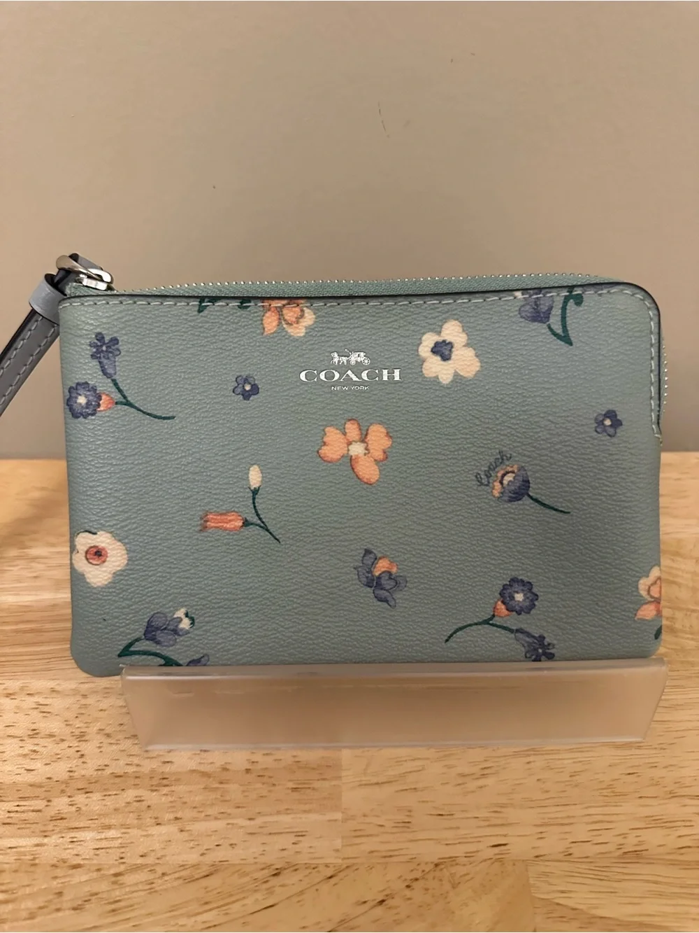 Coach Floral Wristlet in Dusty Teal with Multicolor Blooms - Picture 6 of 7